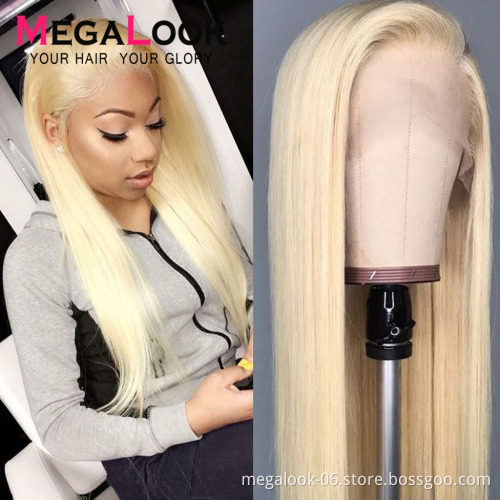 Megalook High Discounts New Arrival Pre Plucked Hairline Brazilian Factory Wholesale Curly 613 Lace Closure Wig